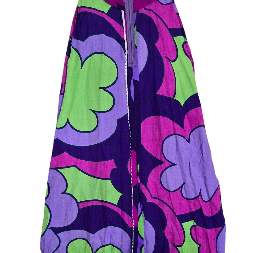 VTG BARKCLOTH Otahexte Lahaina Maxi Dress Purple Green Psychedelic Floral 60/70s - Picture 3 of 10